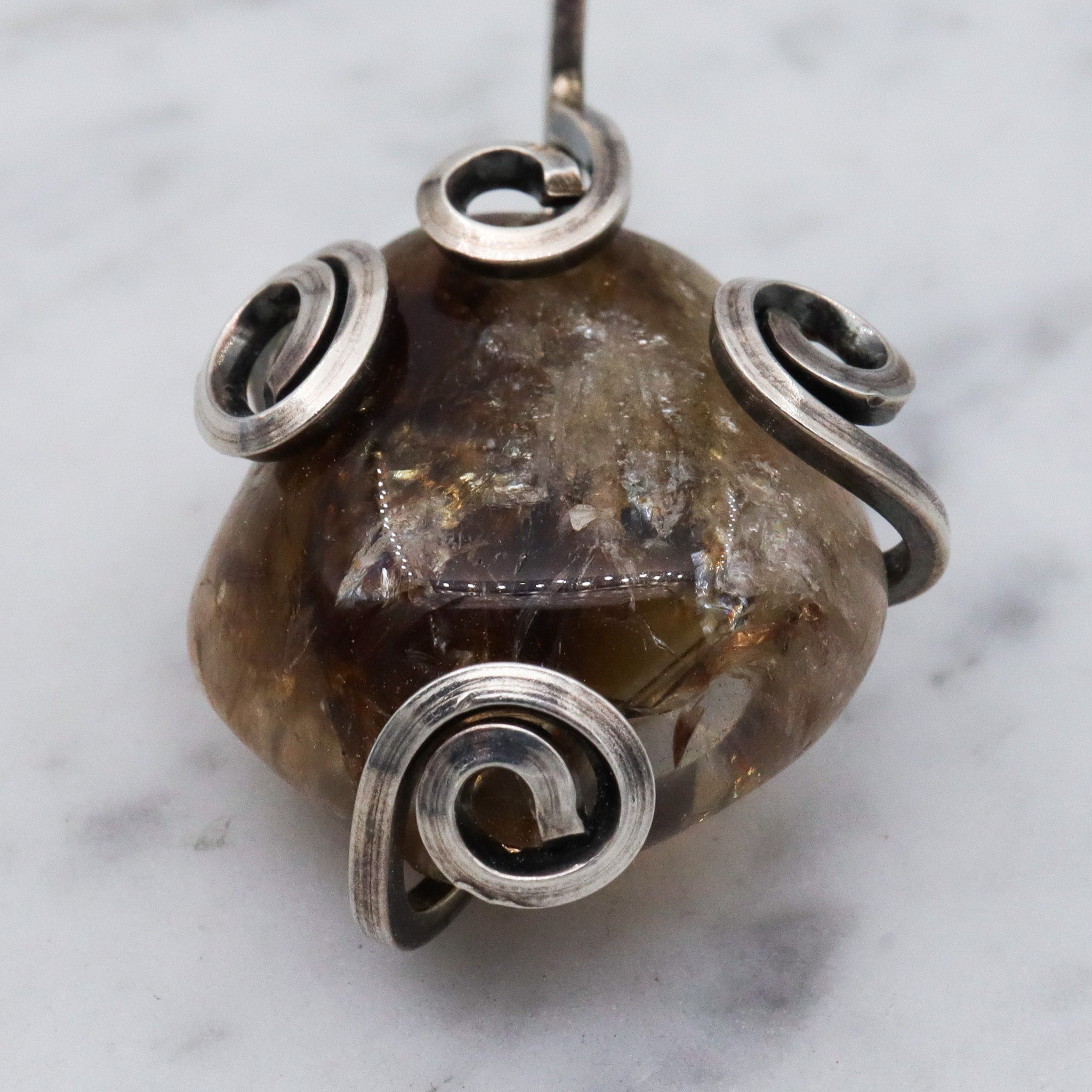 Vintage handmade sterling silver wrapped quartz pendant